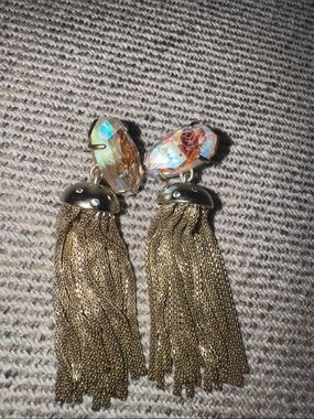 Kendra Scott Iridescent Crystal Stud with Gold Chain Tassel Earrings